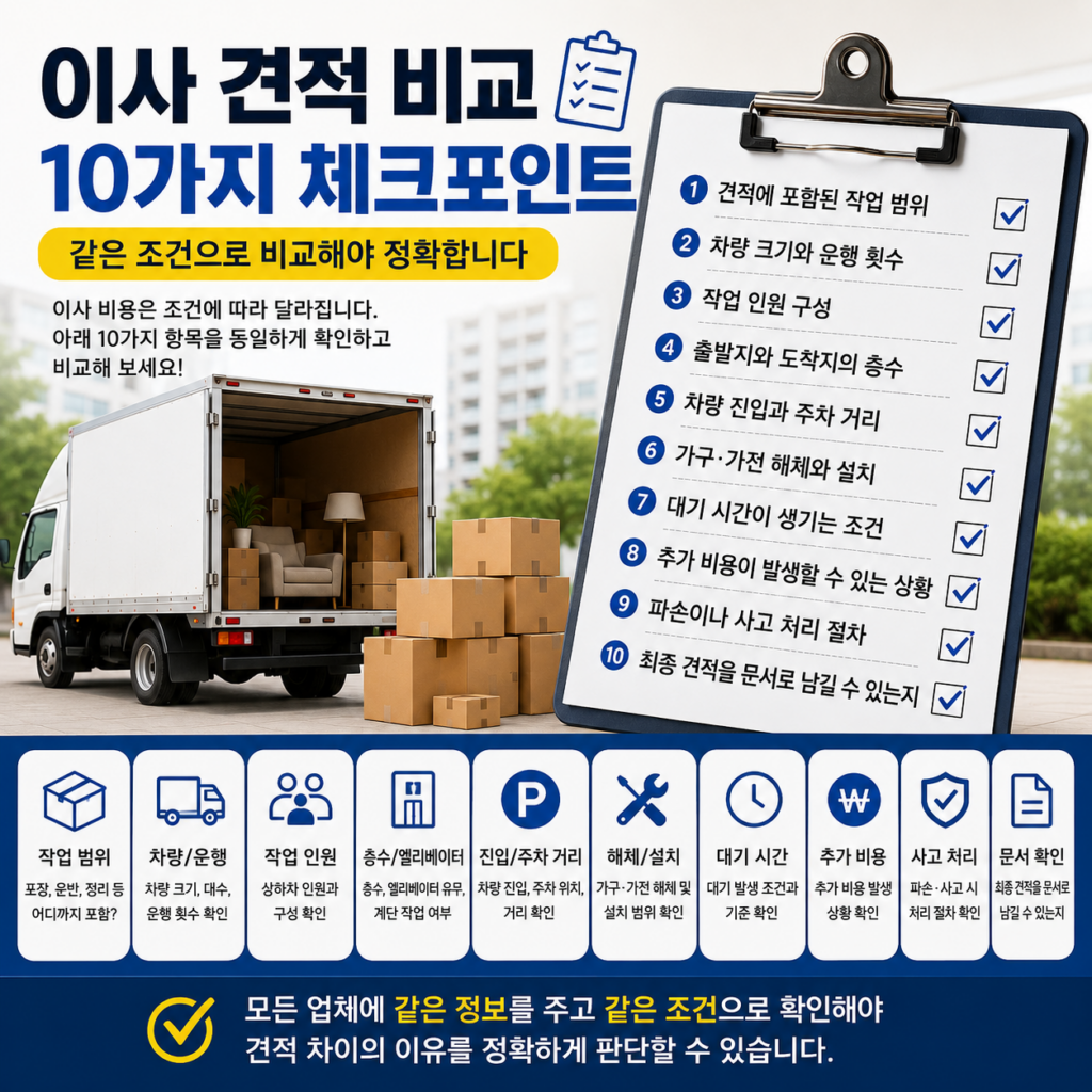 이사 견적 비교 전 꼭 확인할 10가지 조건